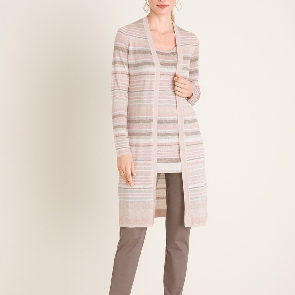 Chico’s Traveler’s Collection Striped Metallic Cardigan